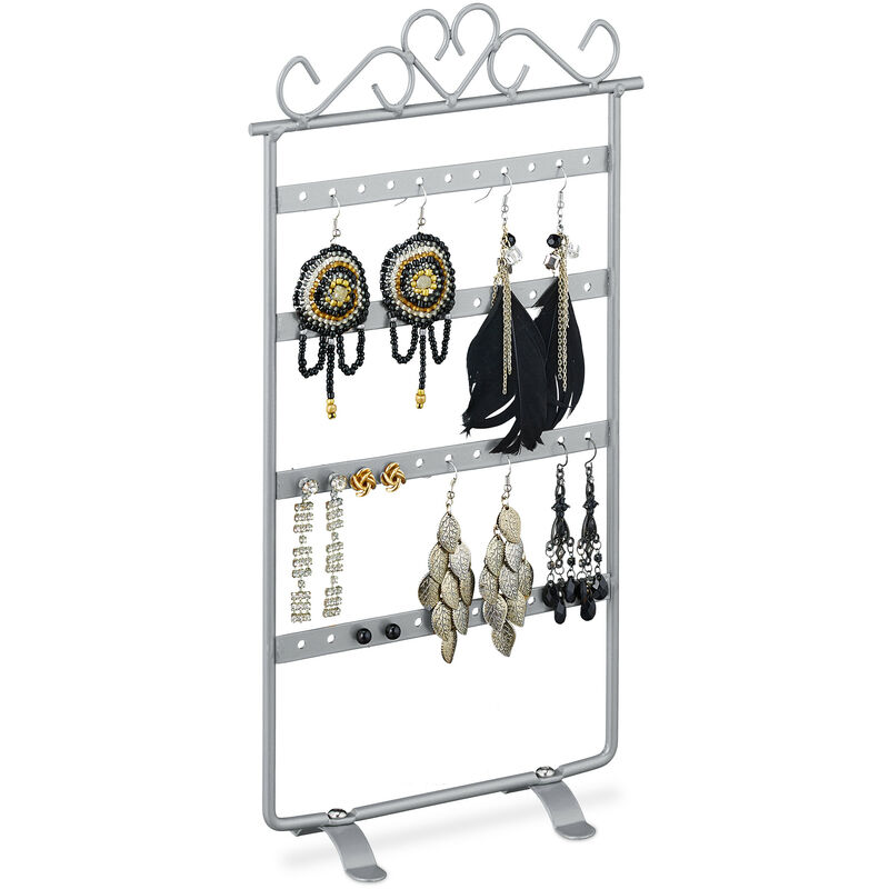 foto del prodotto espositore portaorecchini, orecchini pendenti e a perno, design vintage, 44 fori, hlp 30,5x16,5x6,5 cm argento relaxdays