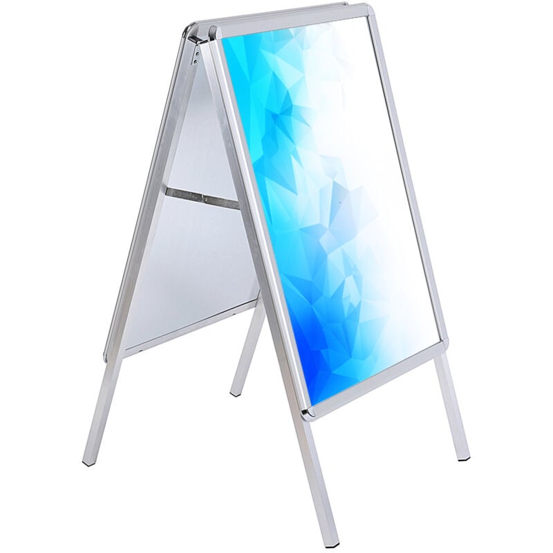 foto del prodotto espositore pubblicitario bifacciale a cavalletto pieghevole 54,3x90,5x84 cm in alluminio da esterno antivento silver