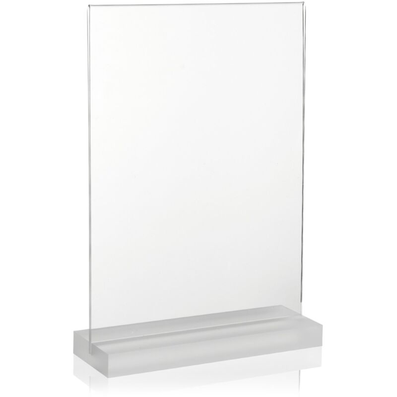foto del prodotto espositore pubblicitario din a4 con base solida e satinata in plexiglas , supporto a t, espositore da tavolo
