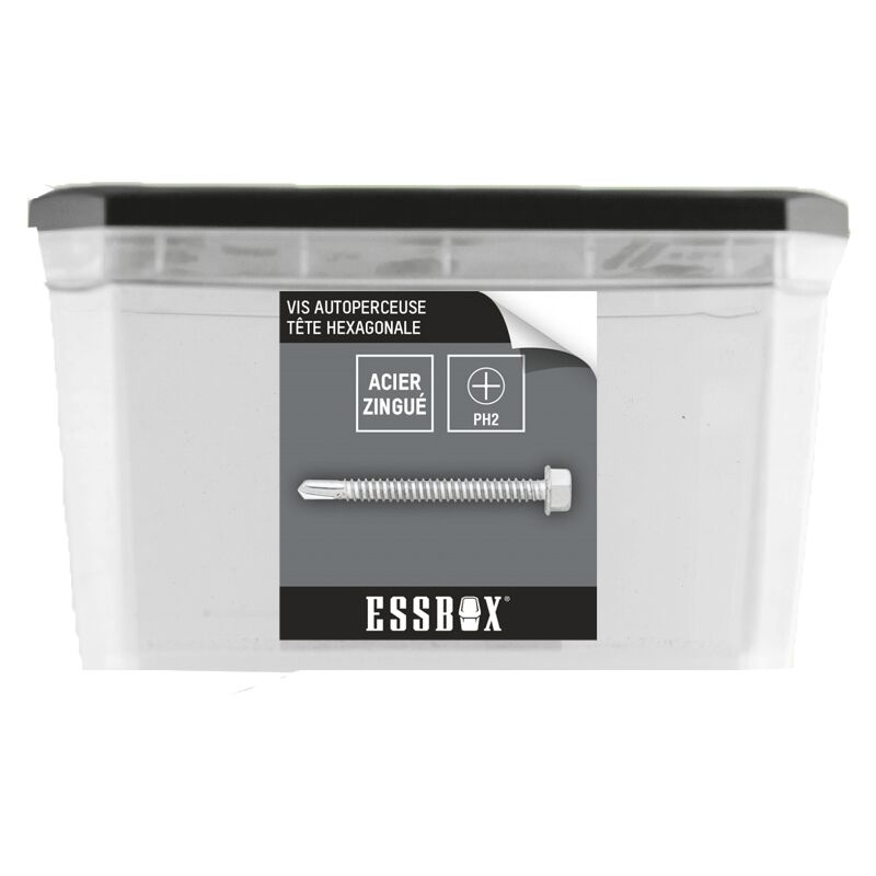 foto del prodotto essbox scell it vite autoperforante zincata bianca testa esagonale 5,5 mm x 32 mm confezione da 250 ex 94704155032