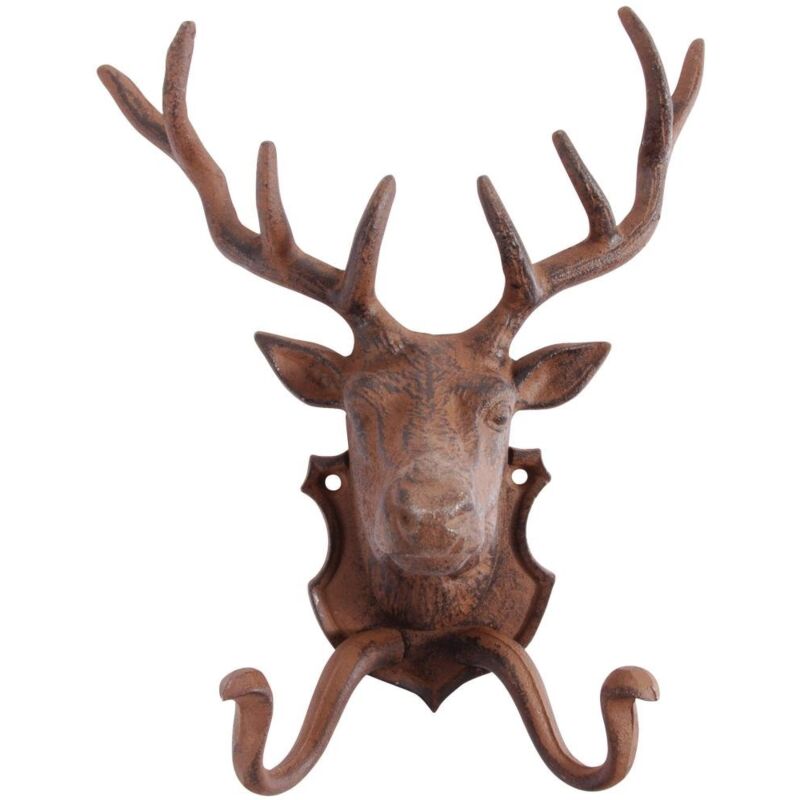 foto del prodotto esschert design appendiabiti da parete con 2 ganci, 22 x 9,9 x 27,6 cm, a forma di cervo colore marrone ruggine, hstnn db42