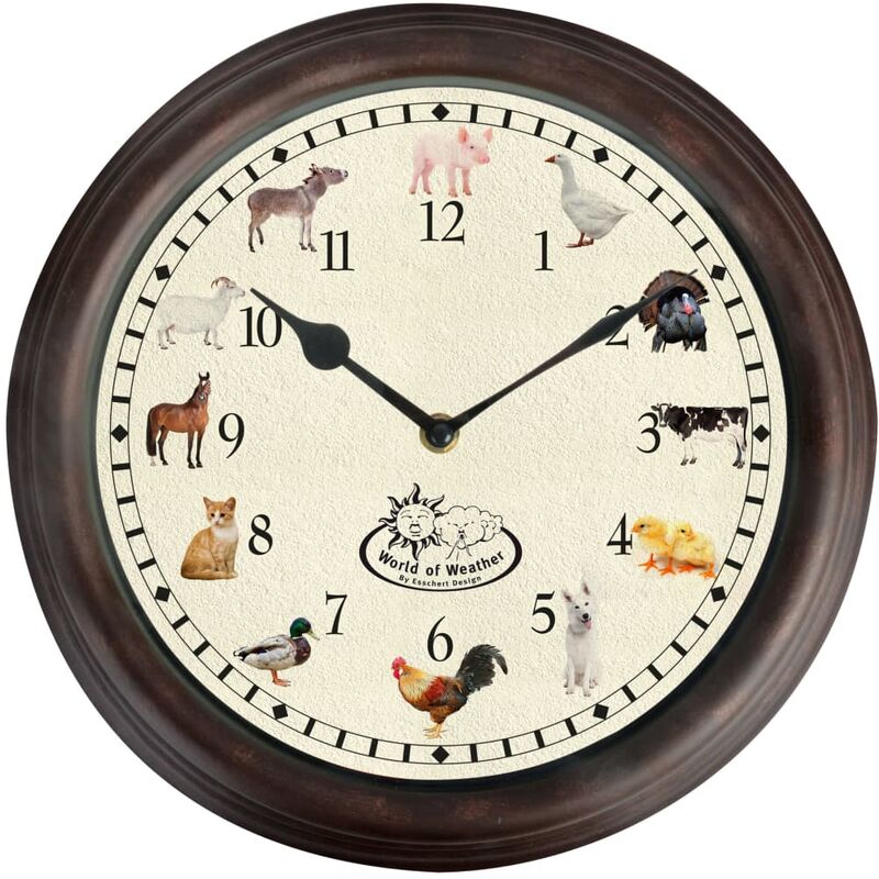 foto del prodotto esschert design orologio da parete con suoni animali della fattoria 30cm