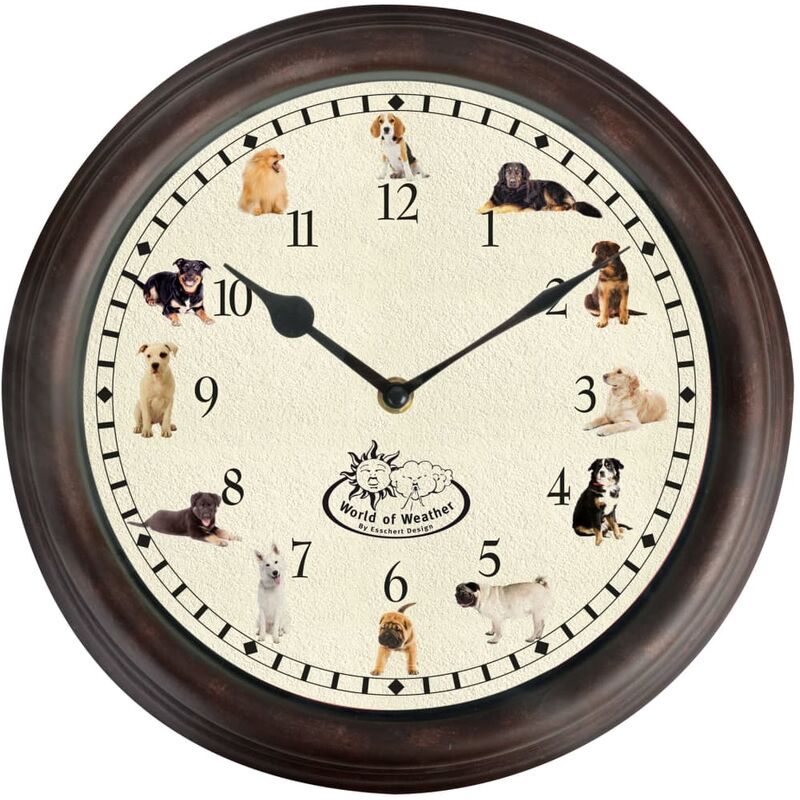 foto del prodotto esschert design orologio da parete con suoni tema cagnolini 30cm