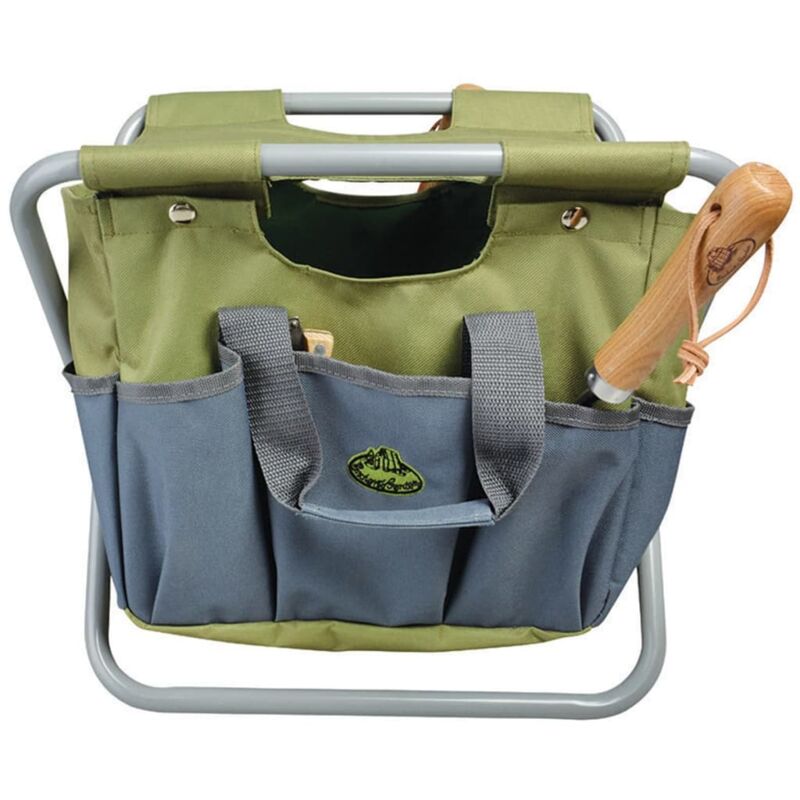 foto del prodotto esschert design sgabello e borsa portautensili grigio gt85