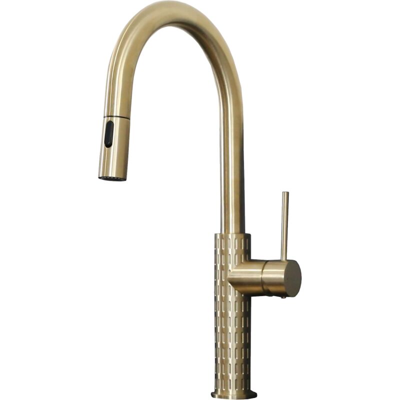 foto del prodotto essebagno architek miscelatore per lavello con soffione estraibile oro spazzolato