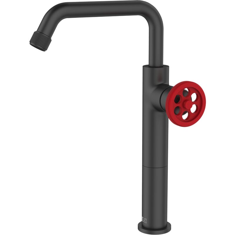 foto del prodotto essebagno indus rubinetto per lavabo alto nero con leva rossa