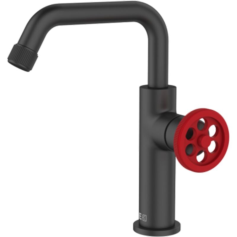 foto del prodotto essebagno indus rubinetto per lavabo basso nero con leva rossa