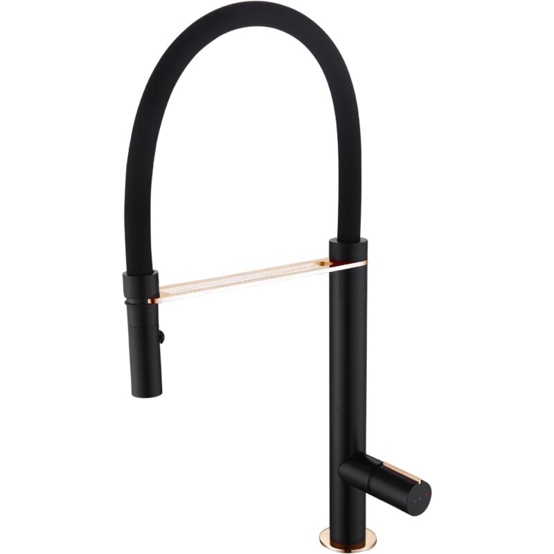 foto del prodotto essebagno miscelatore monocomando per lavabo con doccetta exil nero e oro rosa