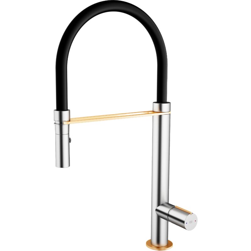 foto del prodotto essebagno miscelatore monocomando per lavabo con doccetta exil satinato e oro rosa
