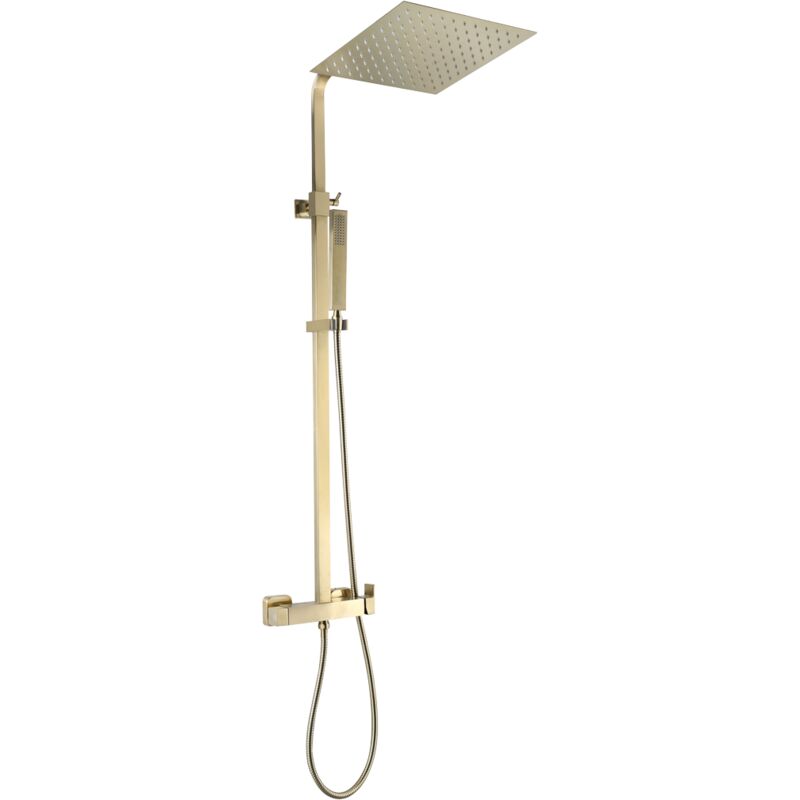 foto del prodotto essebagno square ii colonna doccia quadrata in oro spazzolato con miscelatore meccanico
