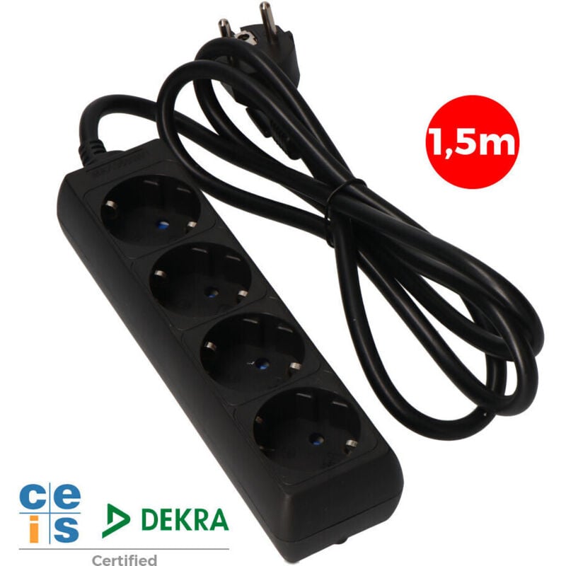 foto del prodotto estensione 4 prese 1,5 cavo da 1,5 m 16 16a 16 nero 16 sicurezza ce