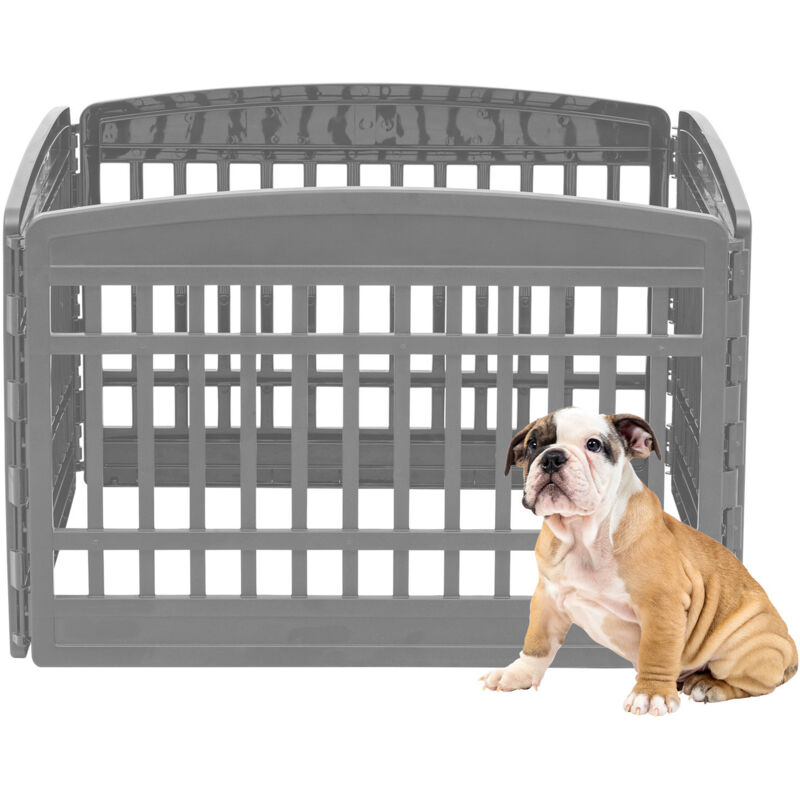 foto del prodotto estensione per recinto per cani, a60cm, 4 pannelli, grigio, plastica, parco, per cucciolo, gatti, animali domestici, interni, esterni, gabbia,
