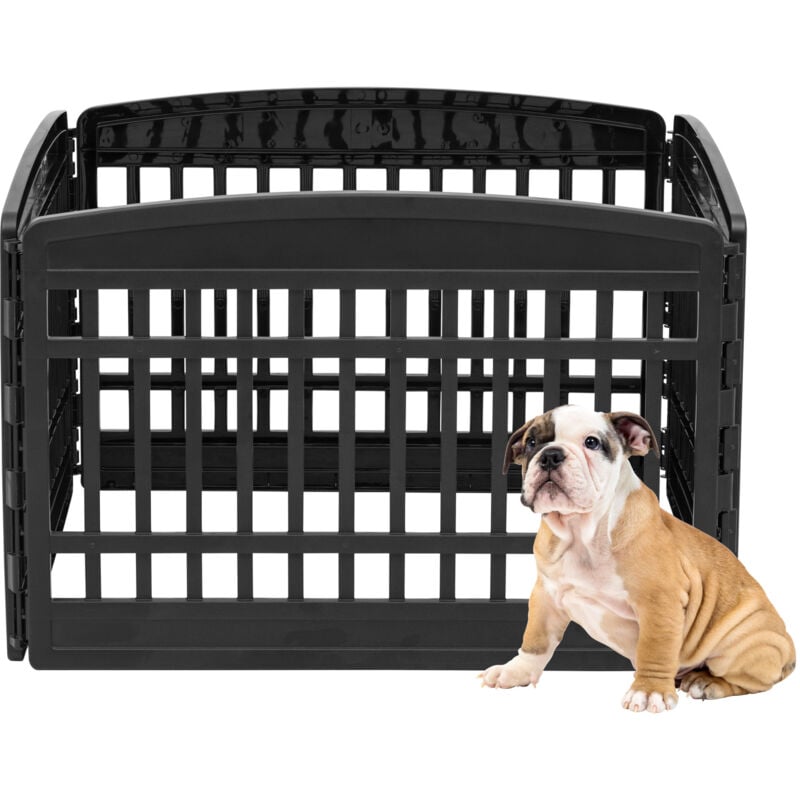 foto del prodotto estensione per recinto per cani, a60cm, 4 pannelli, nero, plastica, parco, per cucciolo, gatti, animali domestici, interni, esterni, gabbia, cuccia,