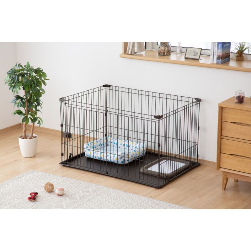 foto del prodotto estensione per recinto per cani, a66cm, con porta con serratura, marrone, con tetto, metal, parco, per cucciolo, gatti, interni, esterni, gabbia,