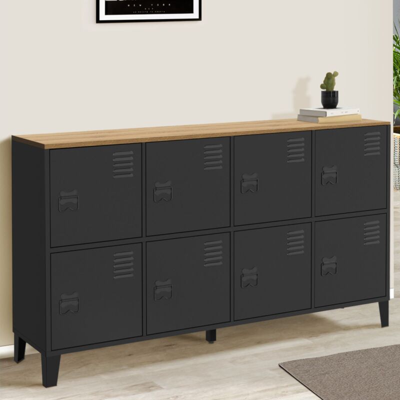 foto del prodotto ester 139 cm com a 8 ante in metallo nero con piano in legno dal design industriale