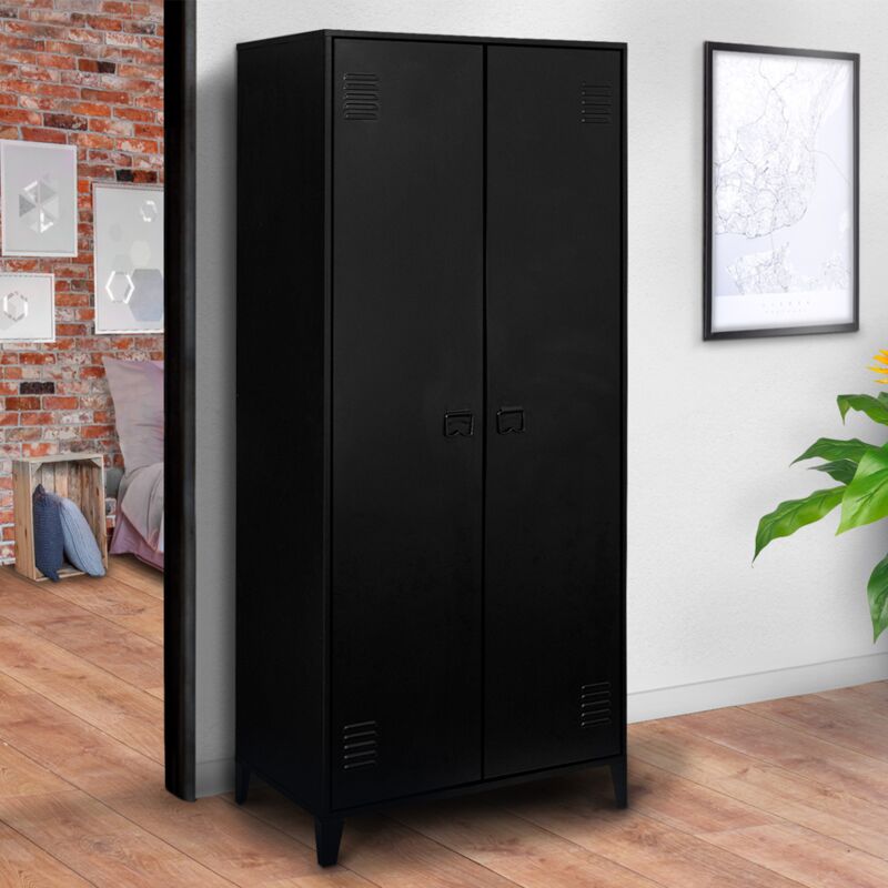 foto del prodotto ester armadio a 2 ante in metallo nero, design industriale