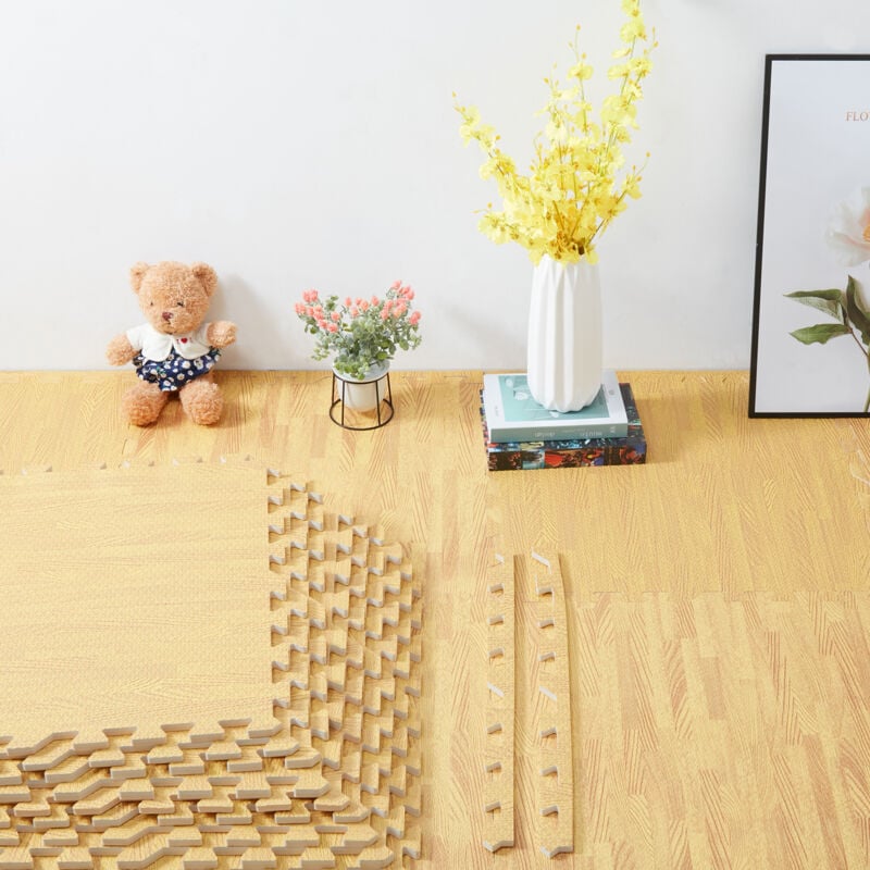 foto del prodotto esteras de espuma eva entrelazadas efecto madera suave gimnasio ejercicio ni os 12 24 piezas