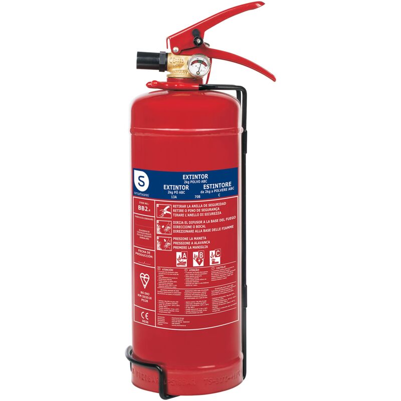 foto del prodotto estintore a polvere 2 kg per incendi abc adatto per veicoli e abitazioni con staffa di montaggio smartwares