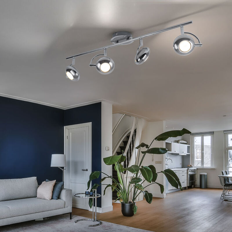 foto del prodotto esto faretto da soffitto faretto da soffitto cromato plafoniera led per soggiorno con spot regolabili, 4x gu10 5w, 4x 350lm 3000k, lxh 70x11 cm