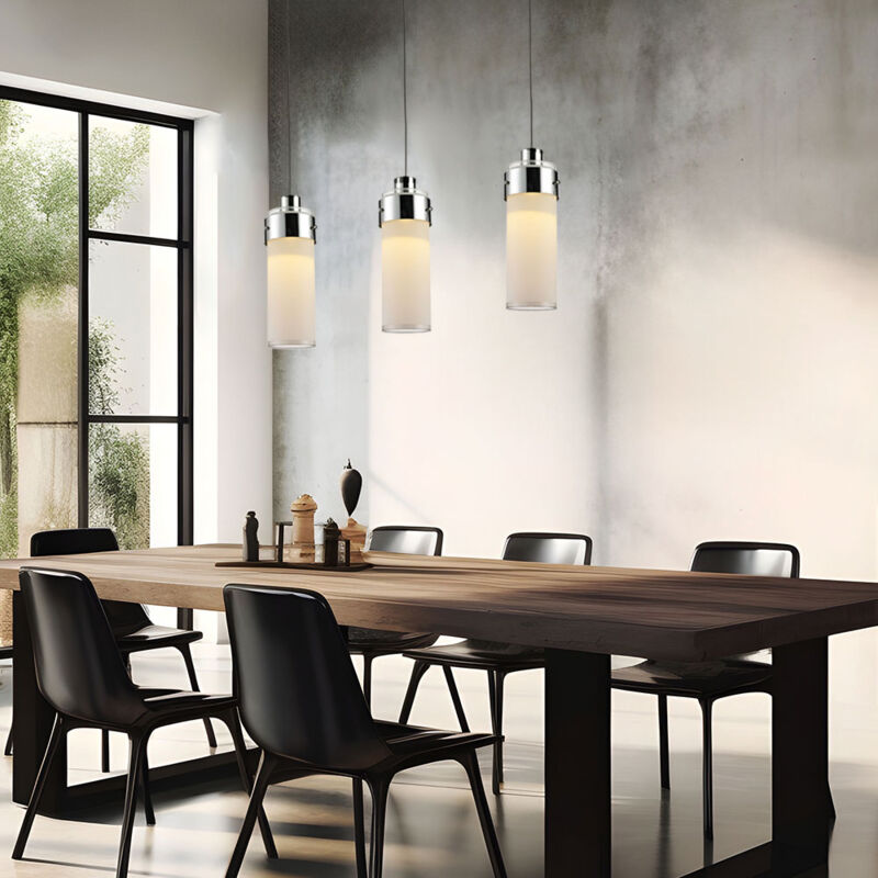 foto del prodotto esto lampada a sospensione a sospensione per sala da pranzo lampada a sospensione per soggiorno, 3 fiamme, vetro cromato argento, 3x led 5w 450lm