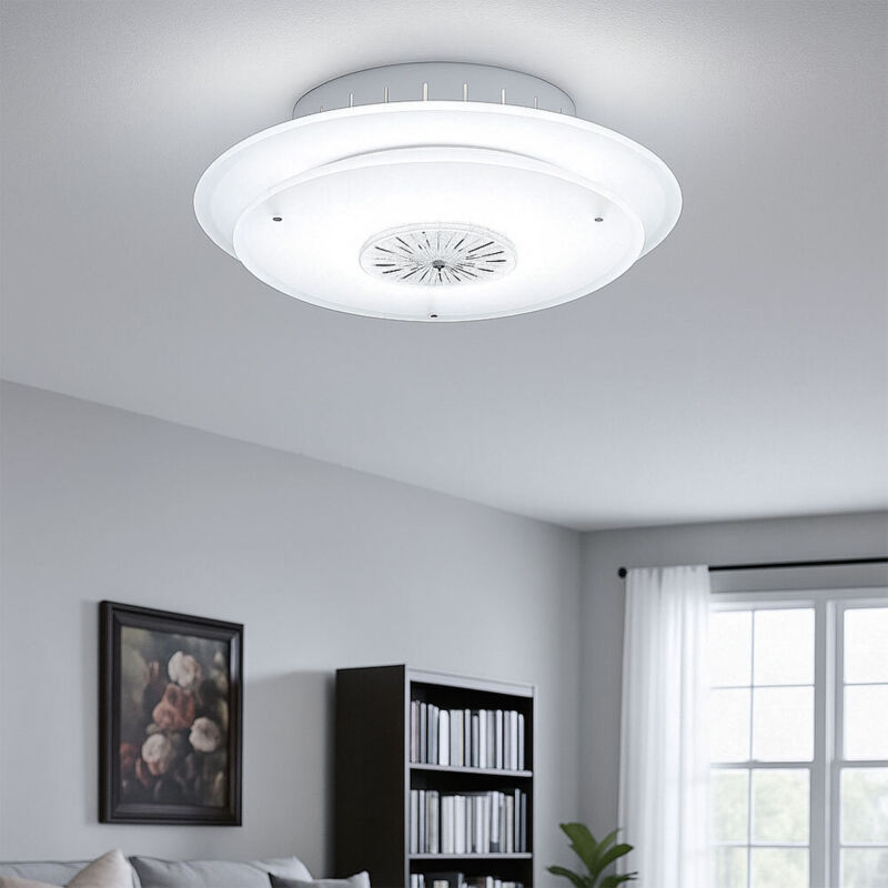 foto del prodotto esto lampada da soffitto luce di cristallo luce di design metallo, cromo, cristalli di vetro, vetro satinato, 1x r7s, dxh 33x3,5 cm, sala da pranzo