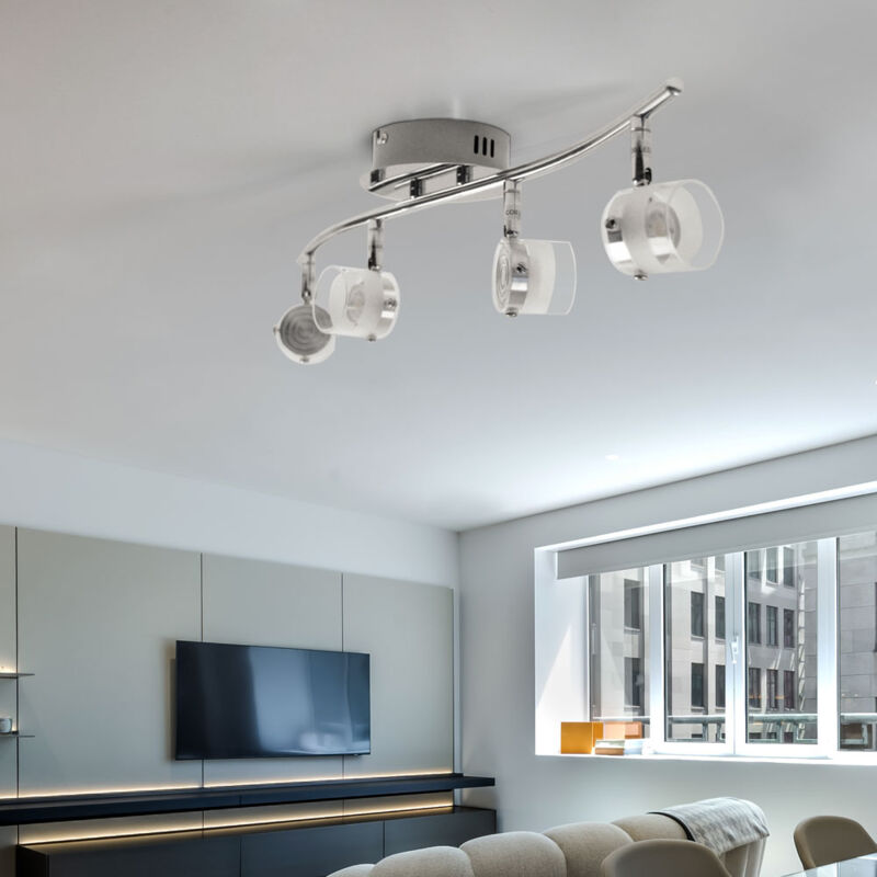 foto del prodotto esto lampada da soffitto plafoniera spot lampada soggiorno striscia spot, 4 spot flessibili, vetro trasparente argento satinato, 4x led 4w 300lm