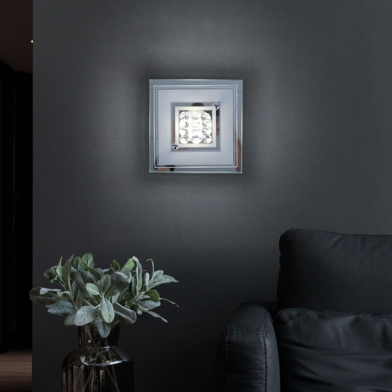 foto del prodotto esto plafoniera led lampada da parete lampada da soffitto cromata vetro satinato lampada da cucina, cristalli commutabili, 3w 240lm bianco neutro,