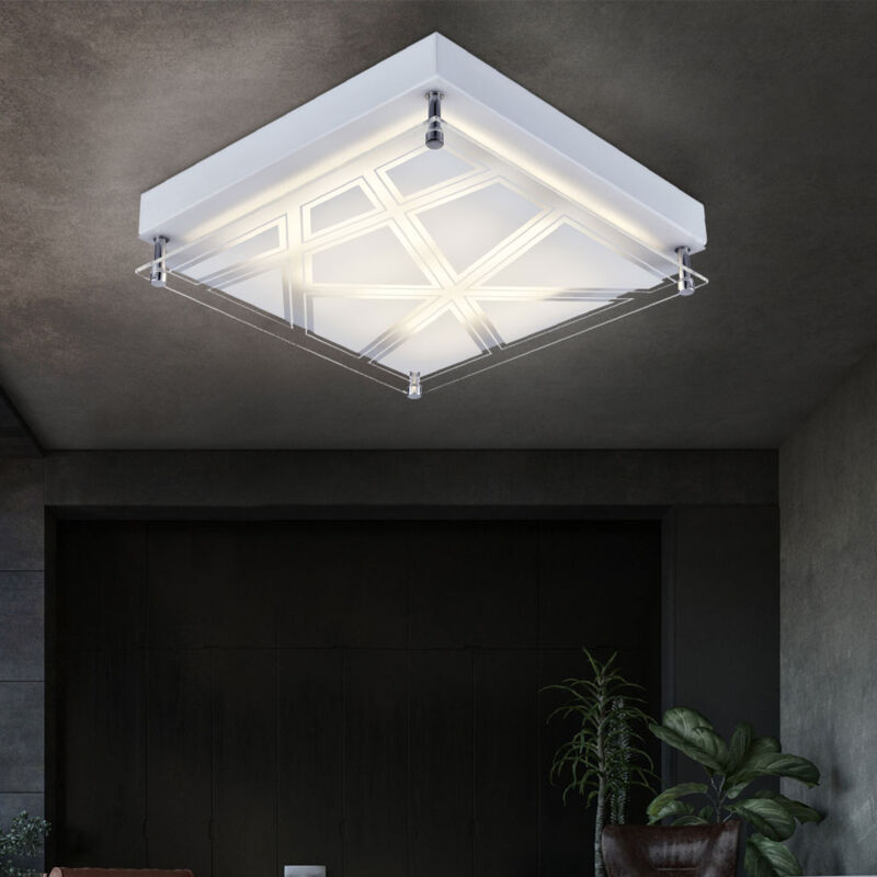 foto del prodotto esto plafoniera plafoniera pattern illuminazione soggiorno argento in design quadrato, metallo acrilico, 1x led 1x 12 watt 1200 lm bianco neutro,