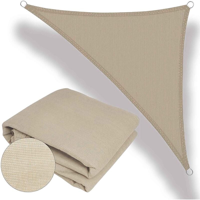 foto del prodotto esto tenda a vela parasole triangolare 5x5x5 bianco o beige, vela ombreggiante traspirante da giardino ripara dal sole, ripara dal sole in giardino