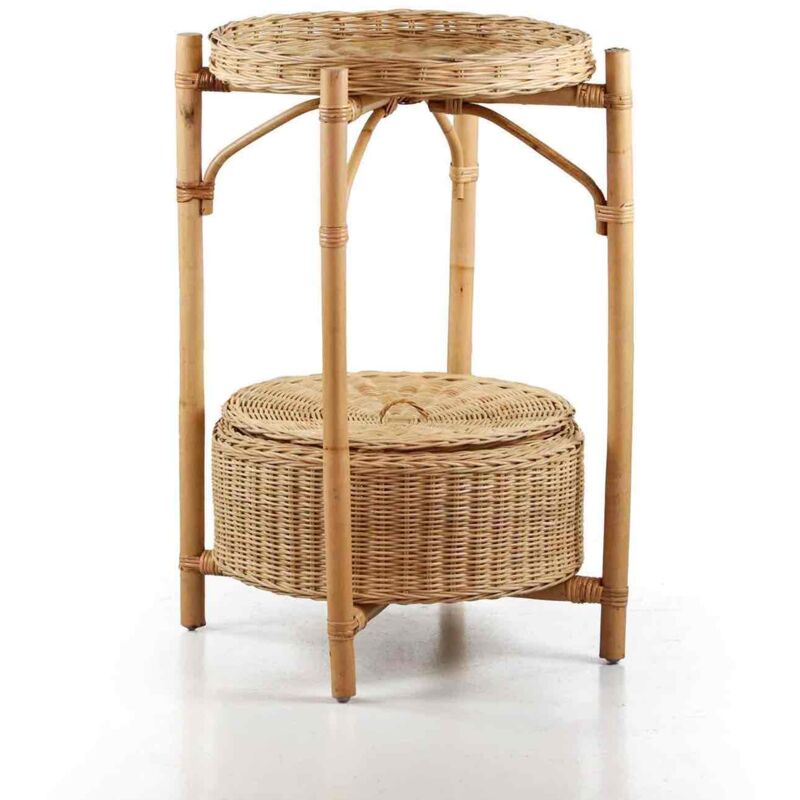 foto del prodotto estosa tavolino alto in rattan naturale con porta oggetti miles