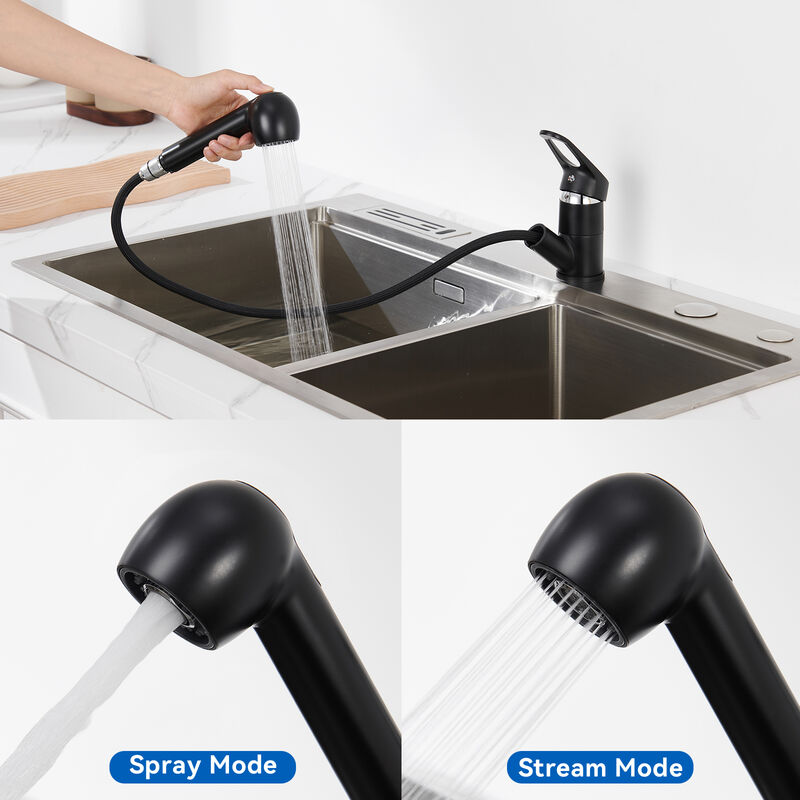 foto del prodotto estraibile rubinetto cucina in ottone, auralum rubinetto da cucina con doccetta estraibile fino a 70cm, girevole a 360 miscelatore monocomando per