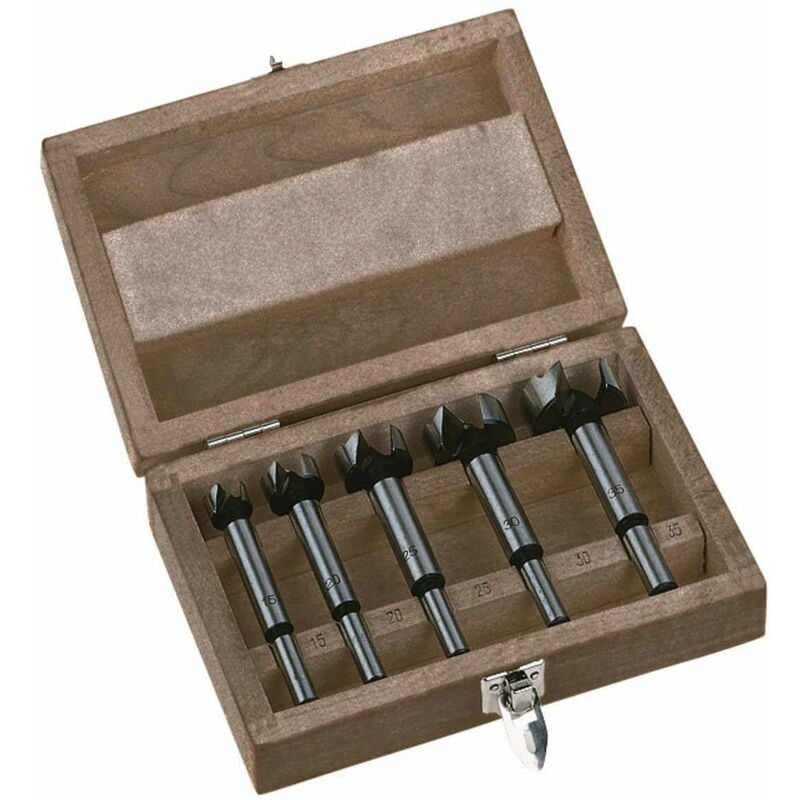 foto del prodotto estuche en caja de madera de brocas forstner de 15 20 25 30 35mm
