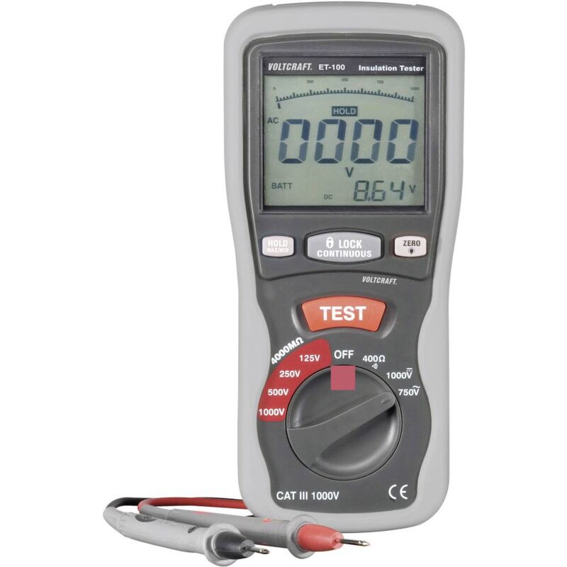 foto del prodotto et 100 misuratore di isolamento 125 v, 250 v, 500 v, 1000 v 400 m voltcraft