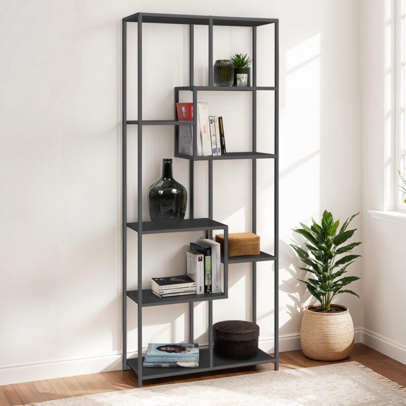 foto del prodotto etag re biblioth que 6 niveaux asym trique davis en m tal noir mat design industriel 161 cm