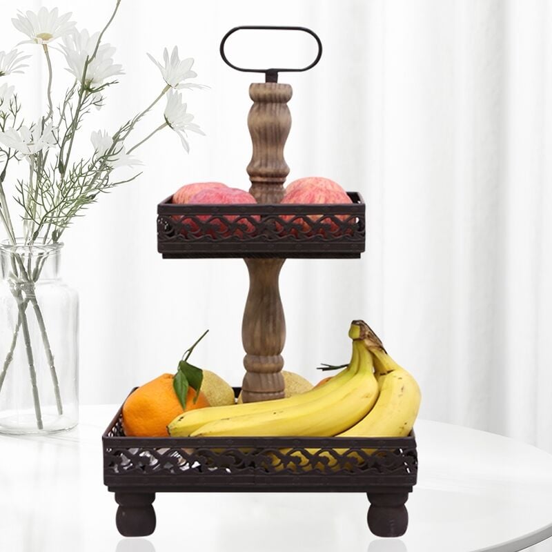foto del prodotto etagere 2 piani piatti di servizio mensole piatti metal brown vintage standetagere xxl 52