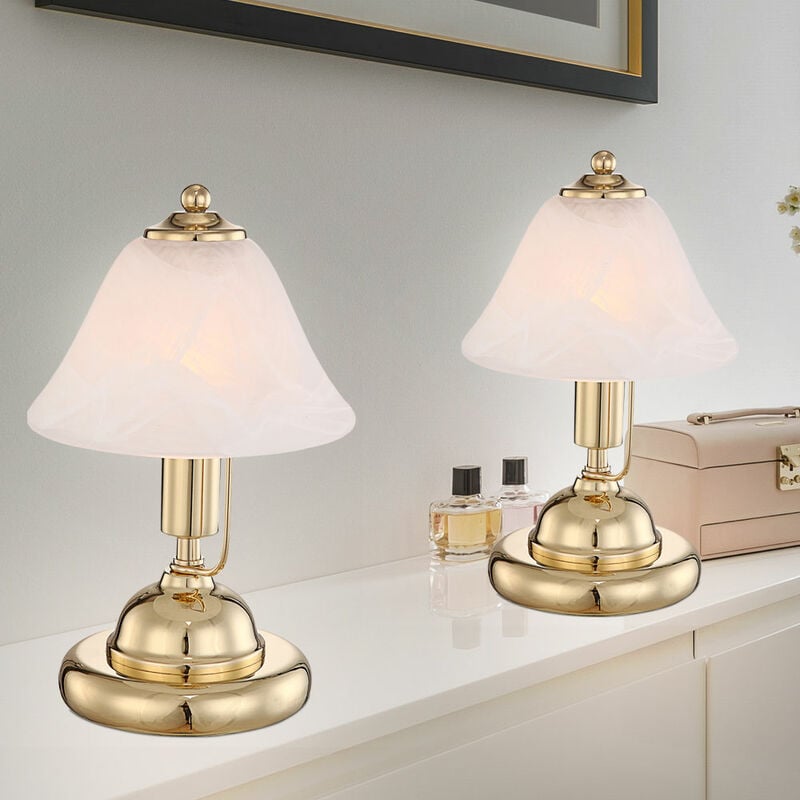 foto del prodotto etc shop 2x lampada da tavolo a led design lampada interruttore tattile illuminazione in ottone luce notturna lampada aspetto ottone