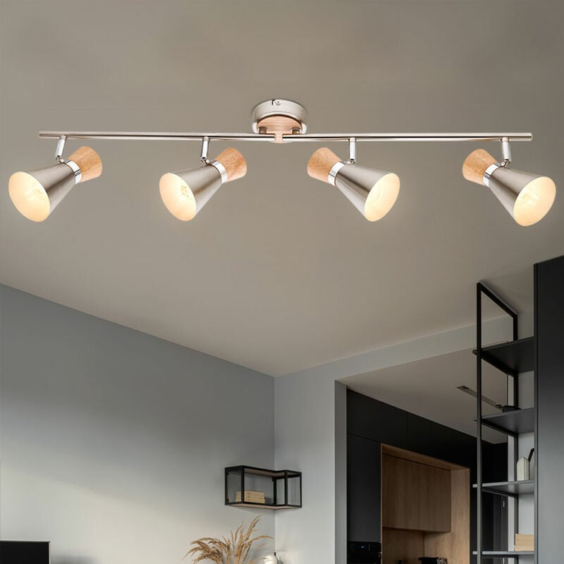 foto del prodotto etc shop faretto da soffitto con faretto da soggiorno in legno regolabile in un set che include lampadine a led
