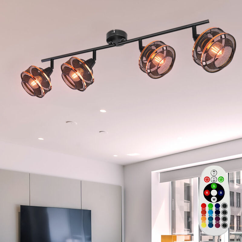 foto del prodotto etc shop faretto da soffitto, dimmerabile con telecomando, lampada soggiorno, barra spot, plafoniera, faretti orientabili, cambia colore led rgb,