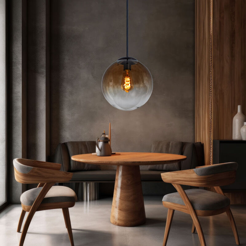 foto del prodotto etc shop lampada a sospensione a sospensione in vetro design lampada da soffitto a sfera marrone ambra illuminazione soggiorno