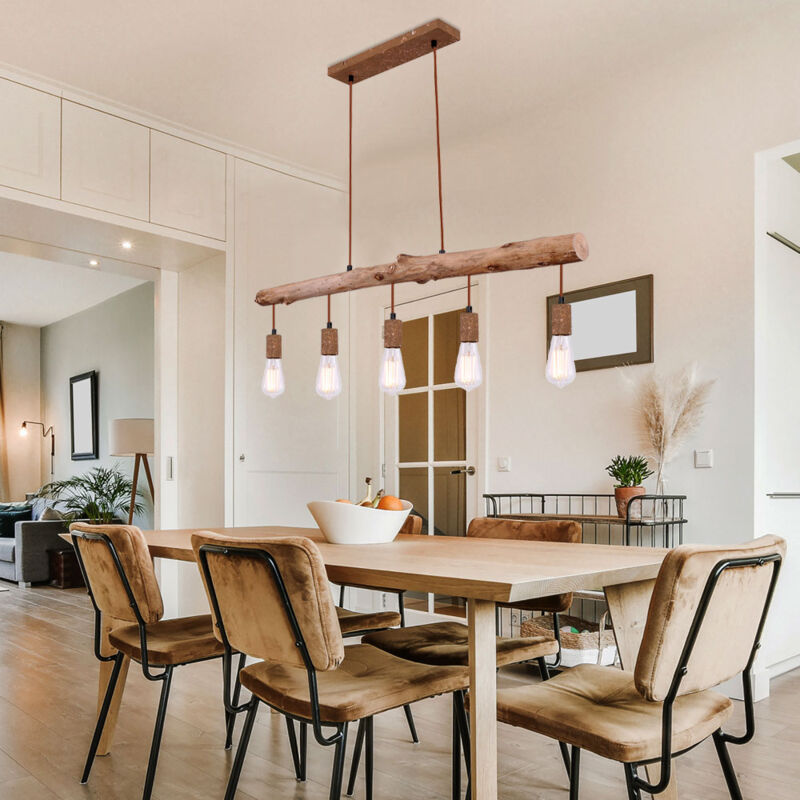 foto del prodotto etc shop lampada a sospensione da soffitto in stile vintage, lampada a sospensione con trave in legno a filamento in set, regolabile in altezza,