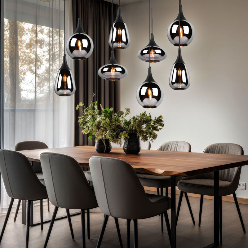 foto del prodotto etc shop lampada a sospensione in vetro 8 fiamme lampada da tavolo nero lampada a sospensione sala da pranzo vetro cromato, diversi paralumi, 8x