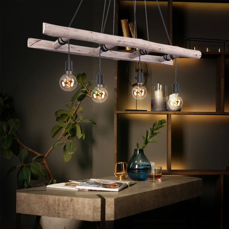 foto del prodotto etc shop lampada a sospensione lampada a sospensione con trave di legno lampada da sala da pranzo in legno retr a sospensione 4 fiamme, ottica a