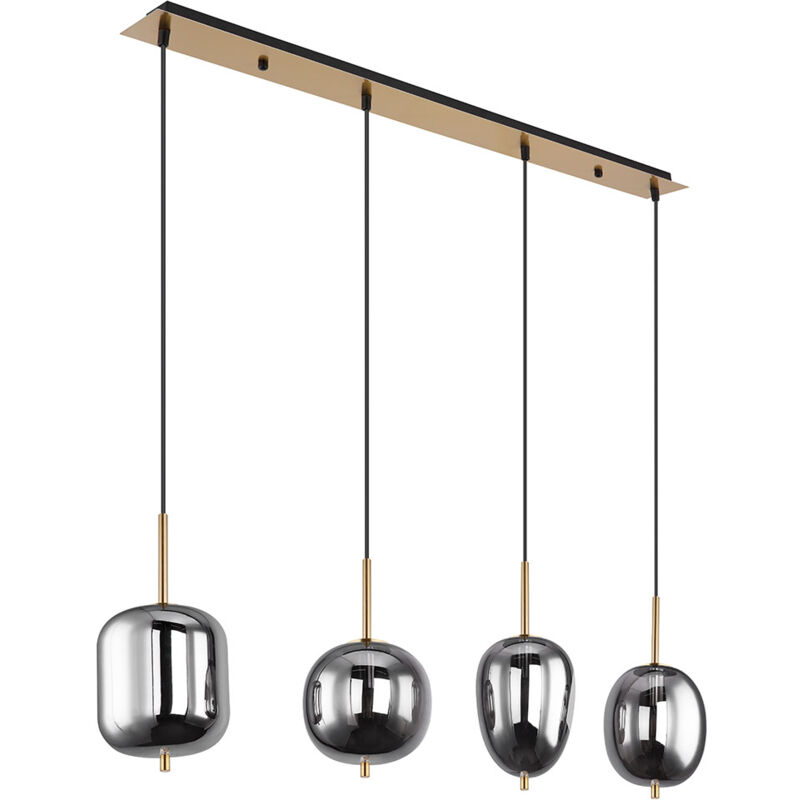 foto del prodotto etc shop lampada a sospensione lampada a sospensione in vetro nero lampada da sala da pranzo lampada a sospensione, 4 fiamme, metallo ottone vetro
