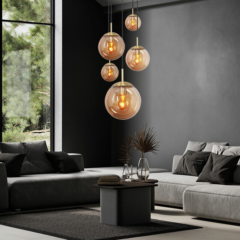 foto del prodotto etc shop lampada a sospensione lampada a sospensione lampada per sala da pranzo lampada moderna a grappolo a 5 fiamme, sfera in vetro, metallo