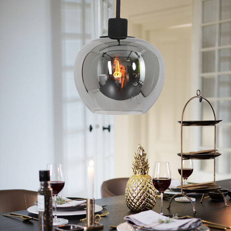 foto del prodotto etc shop lampada a sospensione lampada da tavolo da pranzo nera lampada a sospensione moderna da soggiorno, paralume rotondo in vetro regolabile in