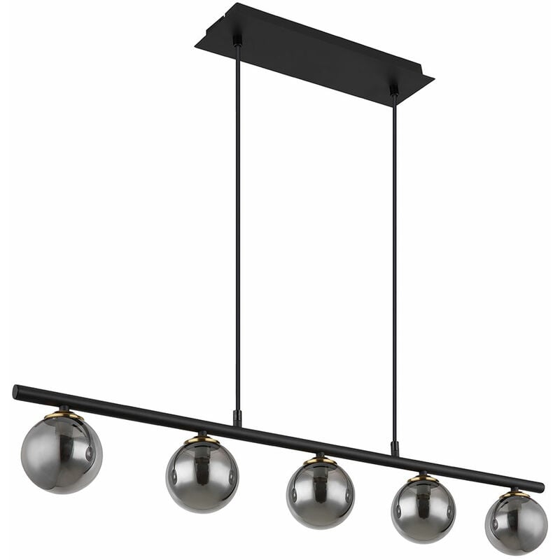 foto del prodotto etc shop lampada a sospensione, lampada da tavolo da pranzo, sfera di vetro, nero, regolabile in altezza, metallo vetro fum , 5 prese g9, lxpxh