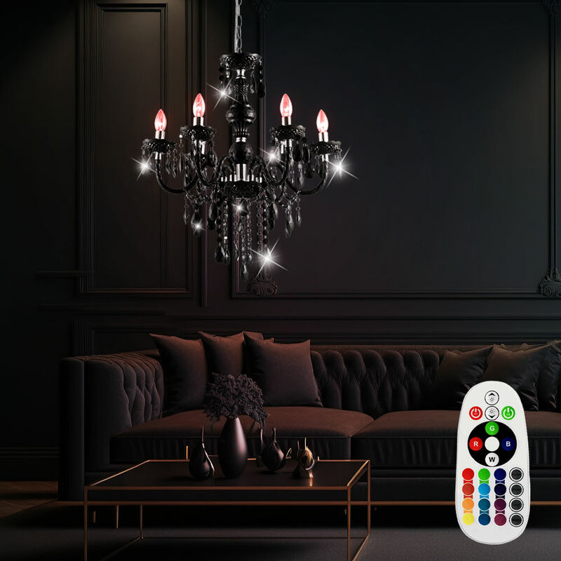 foto del prodotto etc shop lampada a sospensione lampadario telecomando plafoniera nera in un set di lampadine led rgb