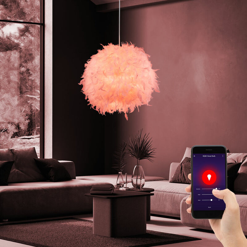 foto del prodotto etc shop lampada a sospensione led intelligente lampada a sospensione dimmerabile lampada con piume lampada da camera da letto soggiorno, piume