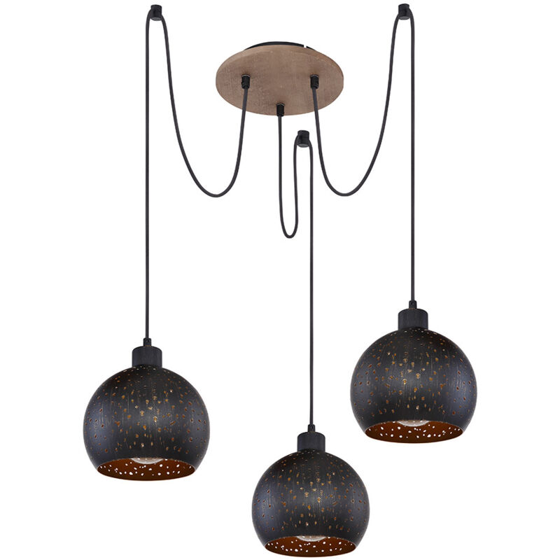 foto del prodotto etc shop lampada a sospensione, nera, lampada a sospensione, tavolo da pranzo, lampada a sospensione, 3 fiamme, legno testa di moro, metallo color