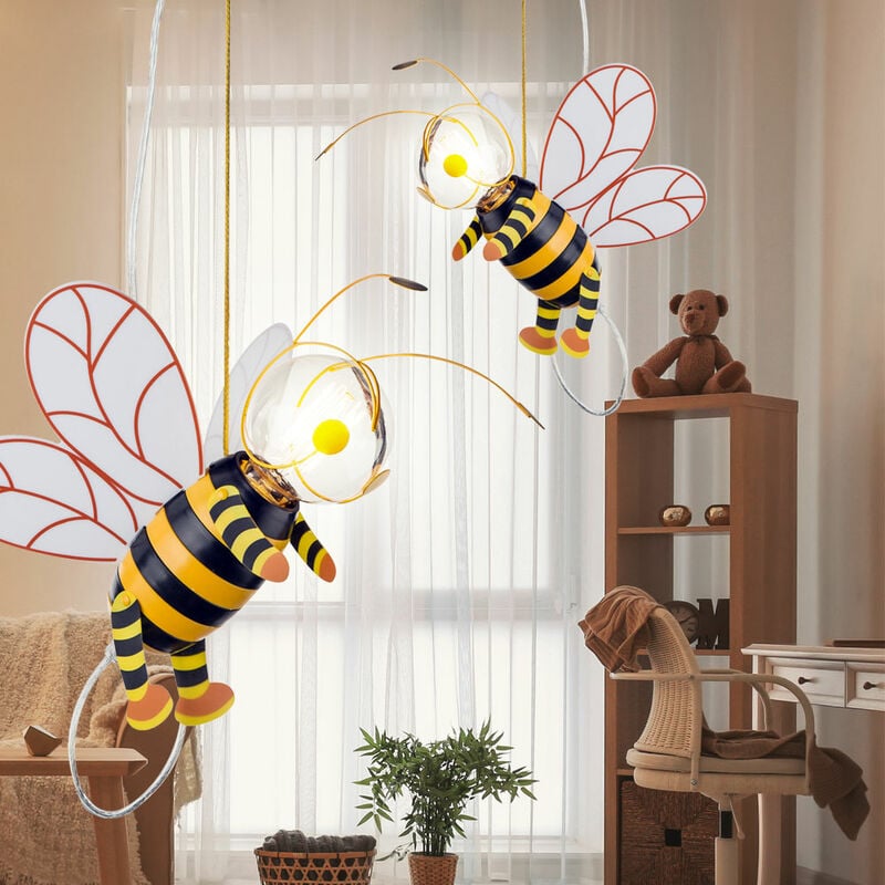 foto del prodotto etc shop lampada a sospensione per cameretta dei bambini lampada a sospensione ape led camera da letto ragazzo ragazza, metallo nero giallo, led 7w